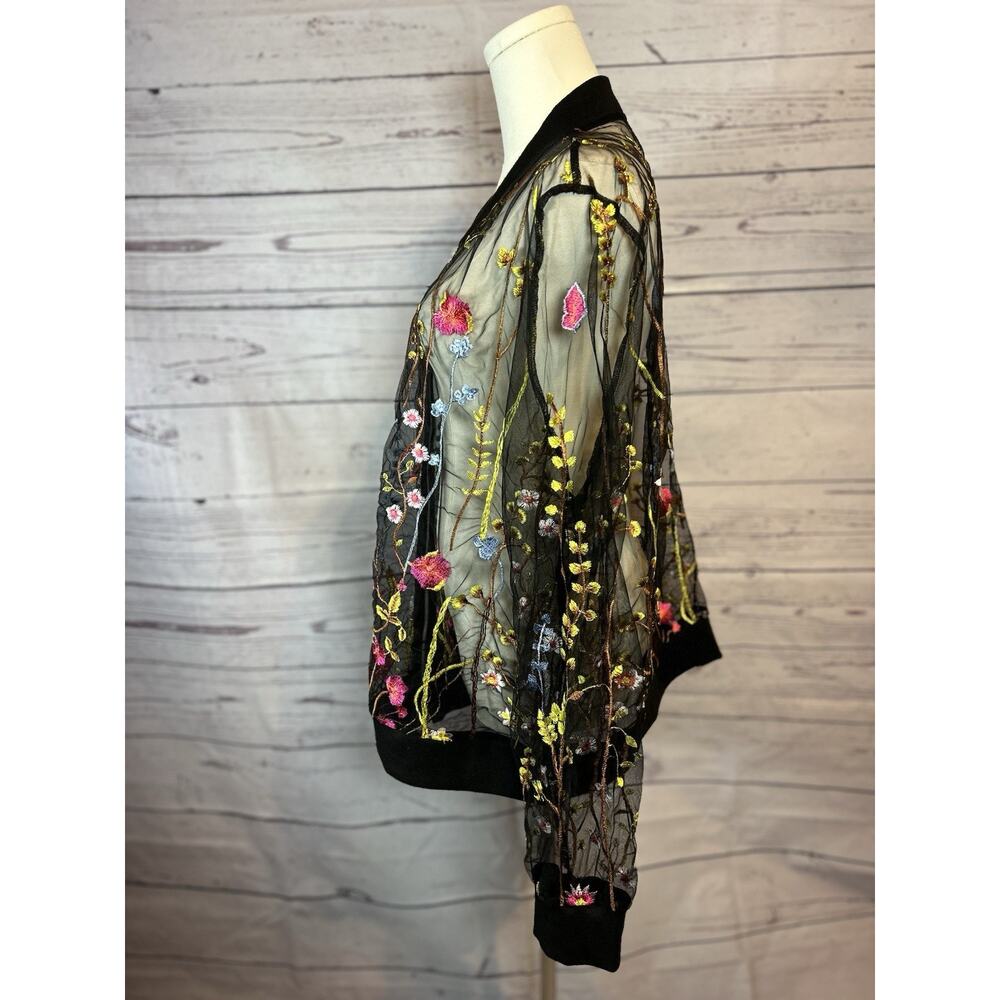 Multicolor Embroidered Tulle Zip Jacket Emery Rose 3X Long Sleeve - Picture 4 of 7